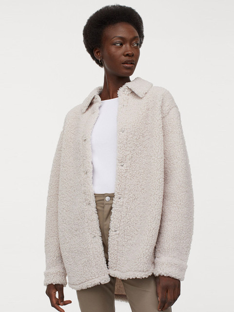 

H&M Women Off-White Faux Shearling Shacket
