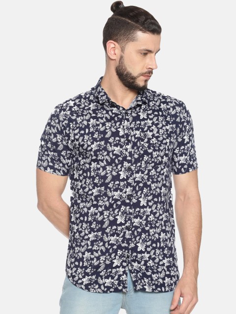 

SHOWOFF Men Navy Blue & White Slim Fit Printed Casual Shirt