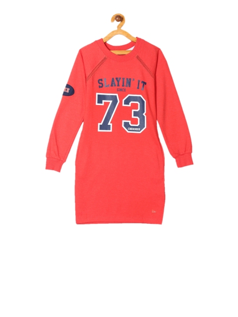 

Cherokee Girls Orange Printed Sweatshirt Dress