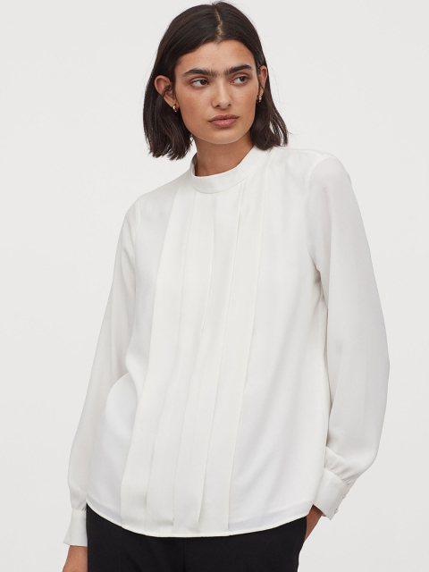 

H&M Women White Pleat-Front Blouse