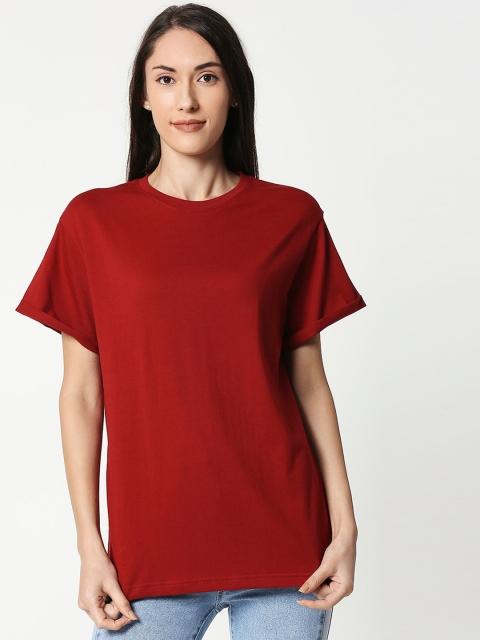 

Bewakoof Women Red Solid Round Neck T-shirt