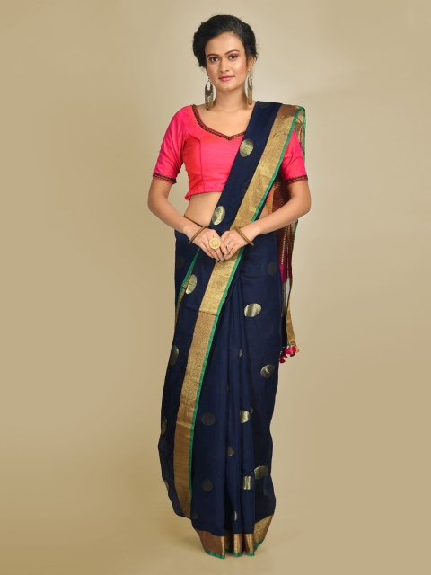 

Mitera Blue Woven Design Cotton Blend Handloom Saree
