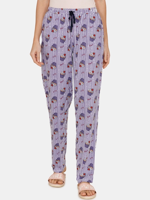 

Zivame Women Purple & White Cotton Lounge Pants