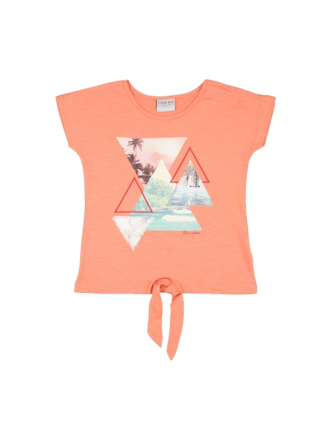

Cherokee Girls Orange Printed Pure Cotton Top