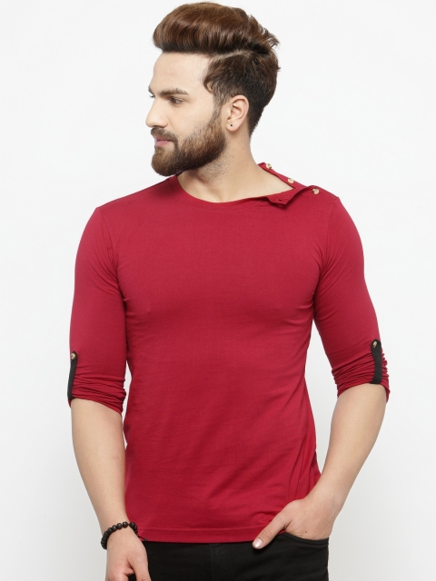 

GESPO Men Red Solid Round Neck T-shirt