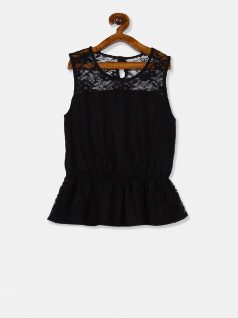 

Cherokee Girls Black Lace Detailed Peplum Top