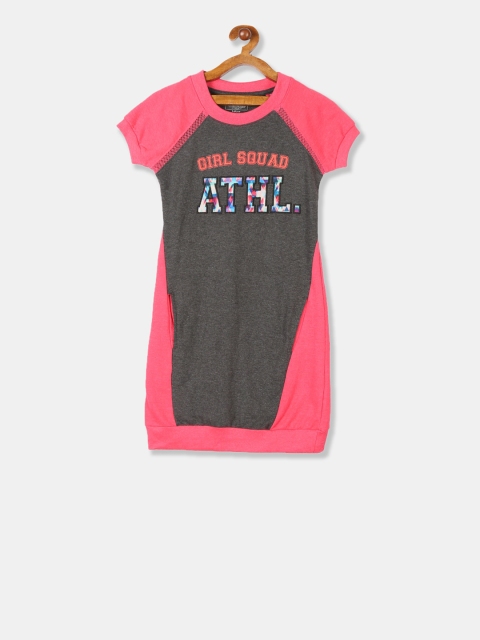 

Cherokee Girls Pink & Charcoal Grey Colourblocked T-shirt Dress