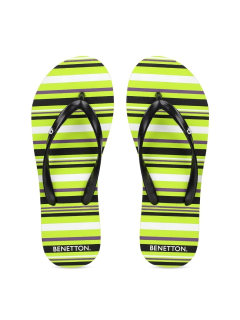 

United Colors of Benetton Women Lime Green & Black Striped Thong Flip-Flops
