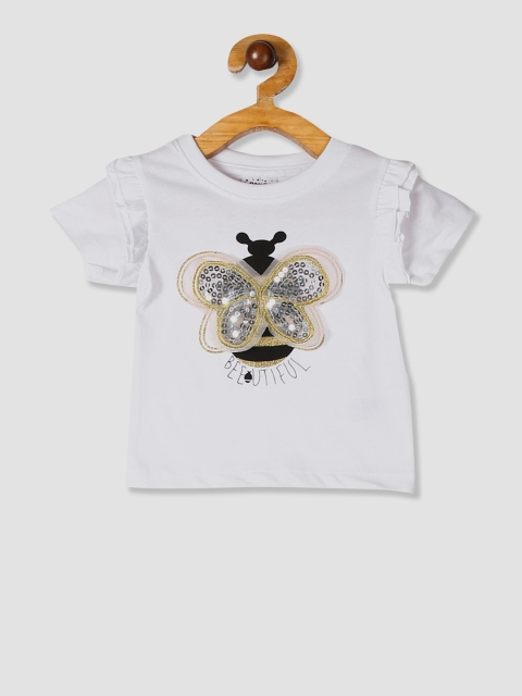 

Donuts Infant Girls White Self Design Butterfly Embellished Top