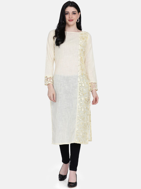 

Ojjasvi Women Yellow Embroidered Straight Panelled Kurta