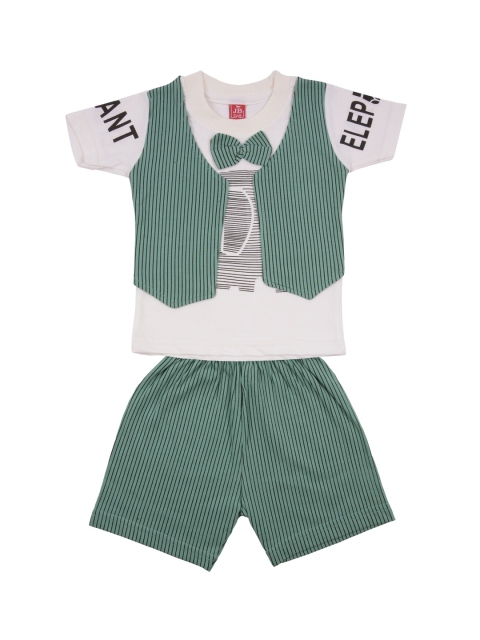 

Jb Club Infant Boys Green & White Striped T-shirt & Waist Coat with Shorts Set