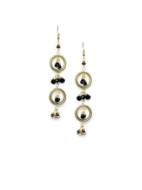 

ZeroKaata Gold-Toned & Black Circular Drop Earrings