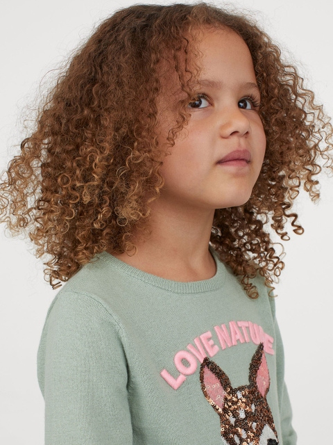 

H&M Girls Green Sequin-Motif Jumper