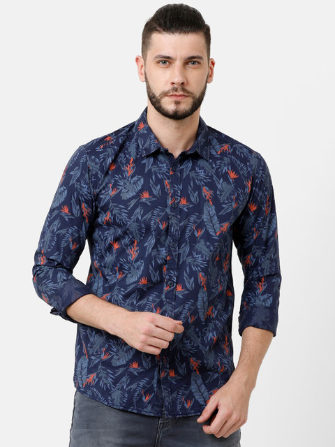 

Voi Jeans Men Navy Blue Slim Fit Tropical Print Casual Shirt