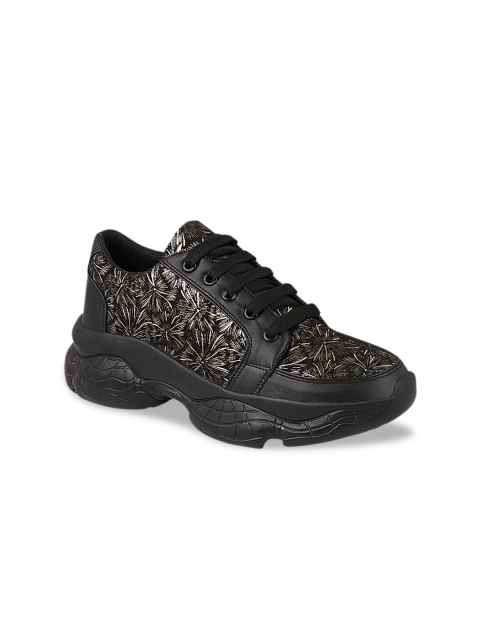 

Shoetopia Women Black Floral Print Sneakers