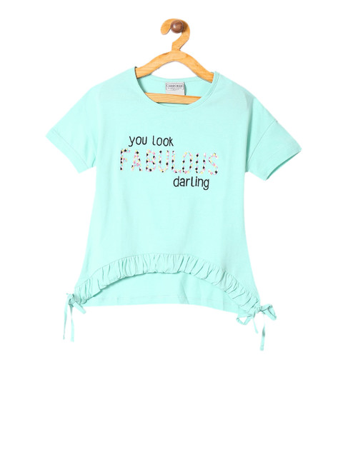 

Cherokee Girls Sea Green Embroidered Pure Cotton Top