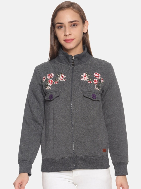 

Campus Sutra Women Charcoal Embroidered Sweatshirt
