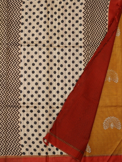 

Pothys Yellow & Beige Jute Silk Printed Saree
