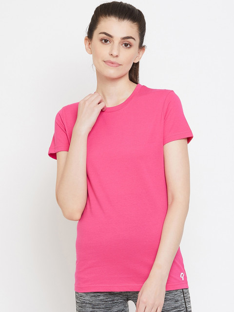 

C9 AIRWEAR Women Pink Solid Round Neck Pure Cotton T-shirt