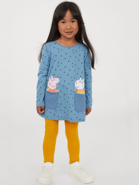 

H&M Girls Blue & Mustard Yellow 2-piece Printed Set