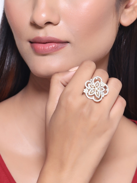 

Tistabene Gold-Plated AD-Studded Handcrafted Cocktail Finger Ring