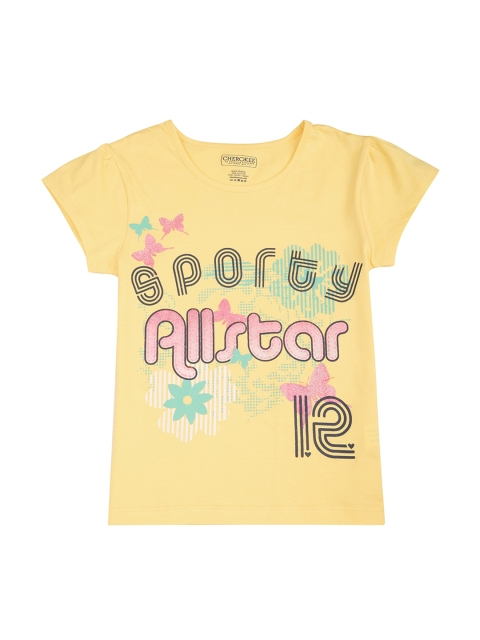 

Cherokee Girls Yellow Glitter Printed Top