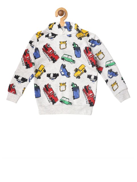 

Lazy Shark Boys Grey Melange & Red Printed Hooded Sweatshirt