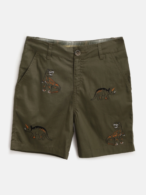 

Cherry Crumble Boys Olive Green Printed Regular Shorts
