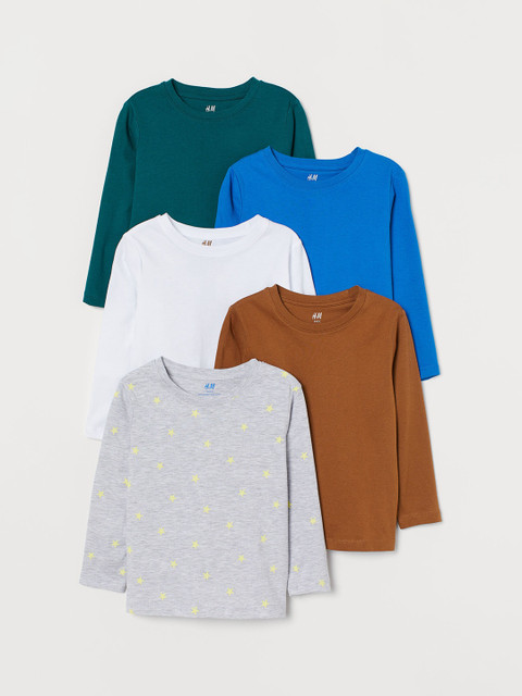 

H&M Boys Solid 5-Pack Jersey Tops, White