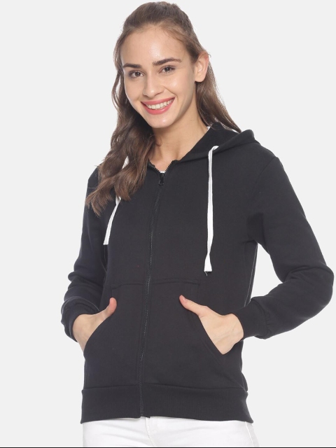 

Campus Sutra Women Black Solid Hooded Sweatshirt