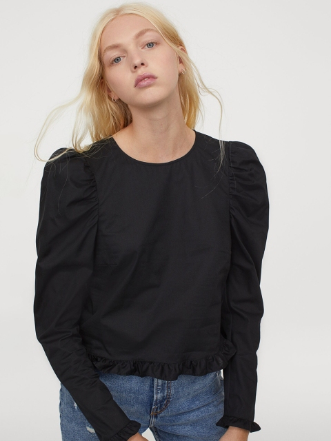 

H&M Women Black Puff-Sleeved Blouse