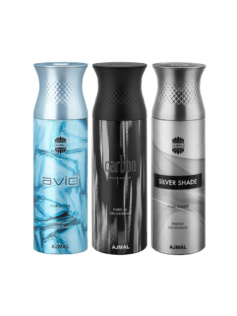 

Ajmal Unisex Pack of 3 Avid & Carbon & SilverShade Deodorant Spray - 200 ml each, Multi