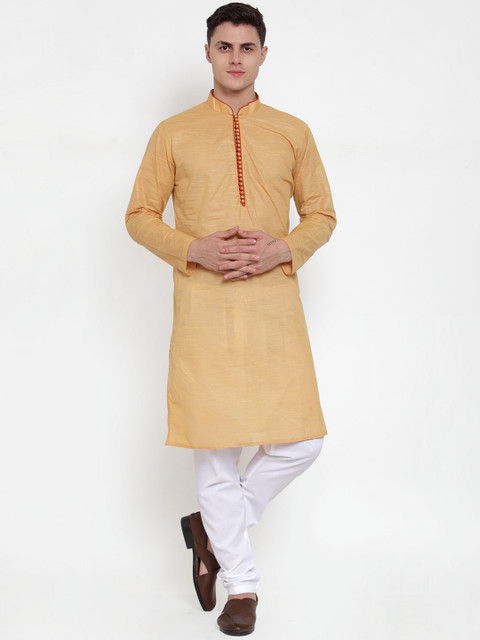 

MAXENCE Men Gold & White Solid Kurta with Pyjamas Set