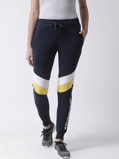 

Club York Women Navy blue & Yellow Solid Slim-Fit Joggers