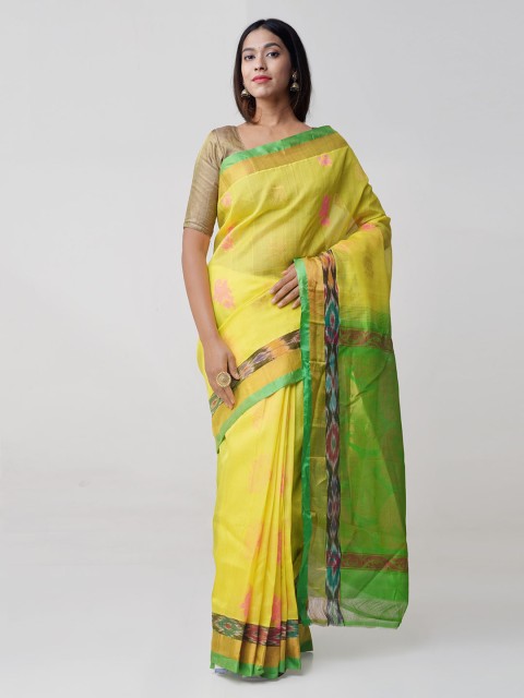 Unnati Silks Yellow Silk Cotton Woven Design Pure Handloom Kuppadam Kanjeevaram Saree