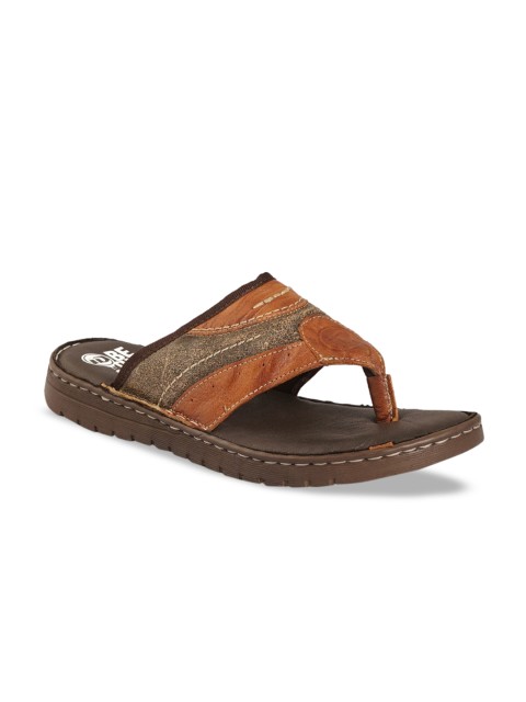 

ID Men Tan Brown & Brown Colourblocked Leather Comfort Sandals