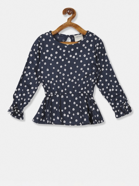 

Cherokee Girls Navy Blue Floral Printed Peplum Top