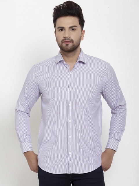 

JAINISH Men Purple & White Regular Fit Striped Casual Shirt