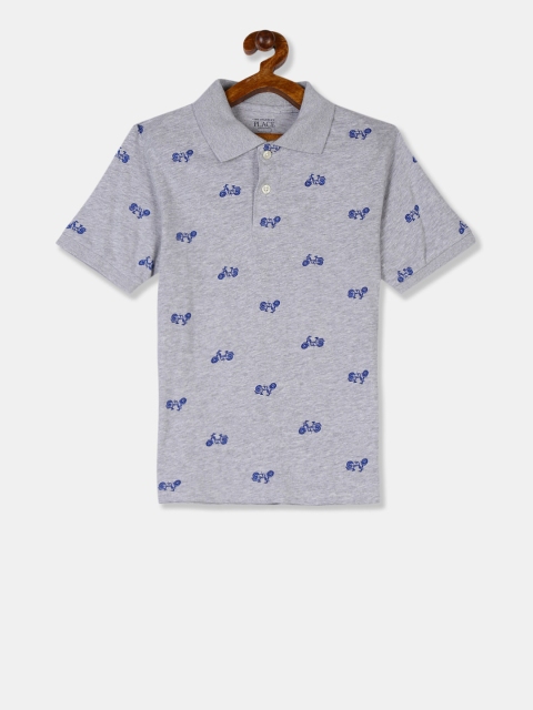 

The Childrens Place Boys Grey & Blue Motorcycle Print Polo Collar T-shirt