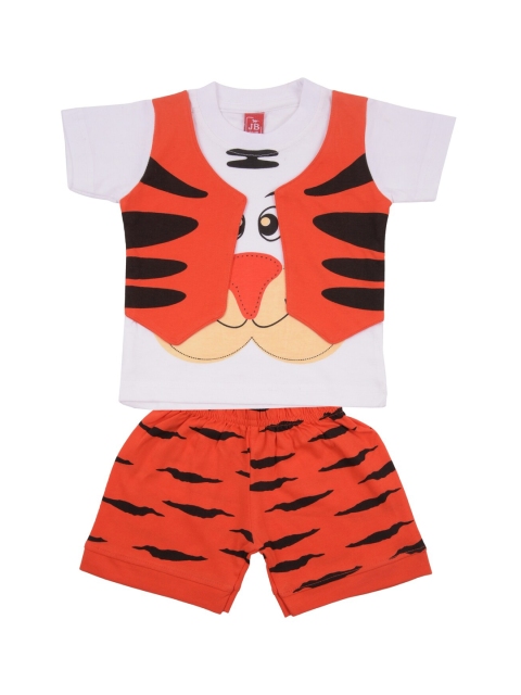 

Jb Club Infant Boys Orange & White Printed T-shirt & Waist Coat with Shorts Set