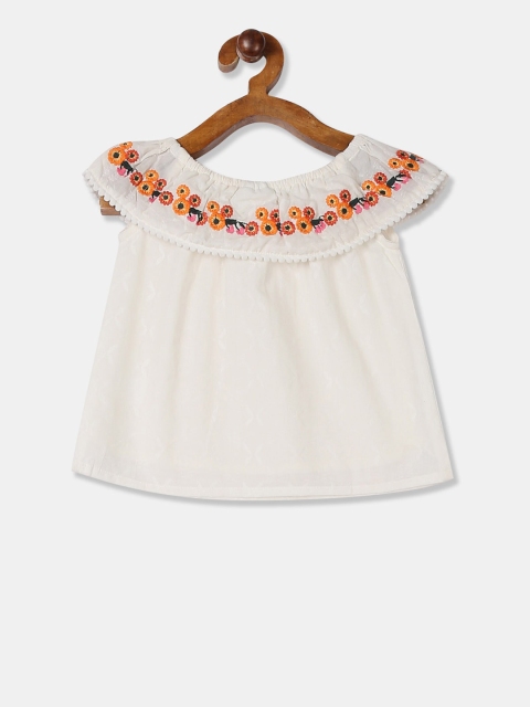 

Cherokee Girls Off-White Solid Pure Cotton Top