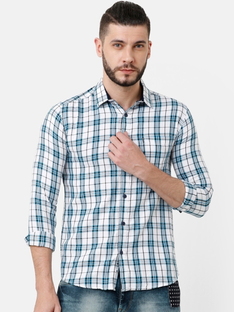 

Voi Jeans Men White & Blue Slim Fit Checked Casual Shirt