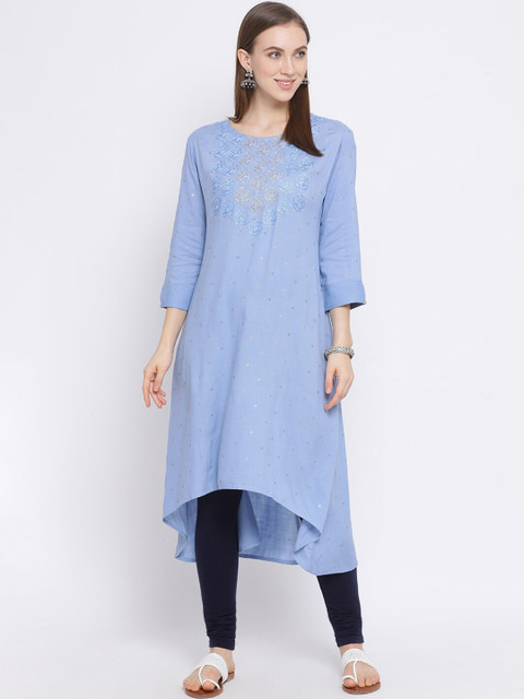 

Span Women Blue Solid A-Line Kurta