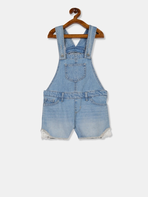 

The Childrens Place Girls Blue Stone Washed Flared Denim Dungarees