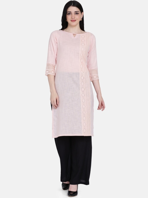 

Ojjasvi Women Pink Embroidered Straight Kurta
