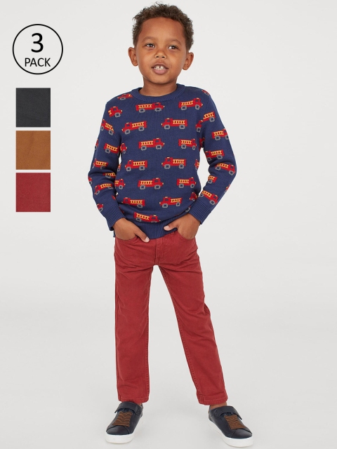 

H&M Boys 3-Pack Slim Fit Twill Trousers, Red