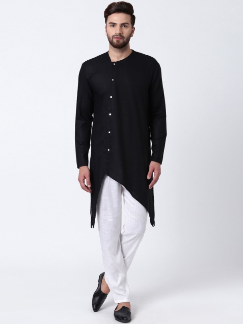 

I Know Men Black Woven Design A-Line Kurta