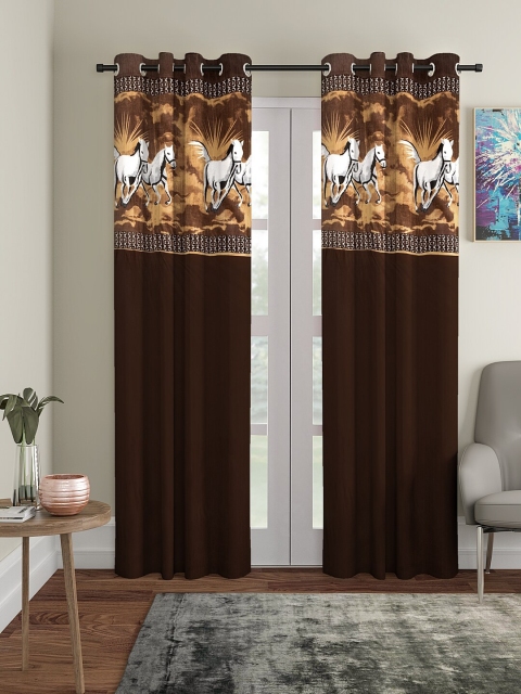 

VRINDA Brown Set of 2 Printed Door Curtains