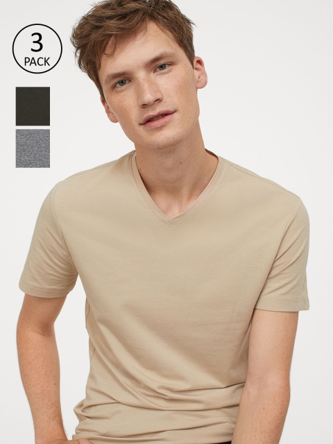 

H&M Men 3 Pack TShirts Slim Fit, Beige