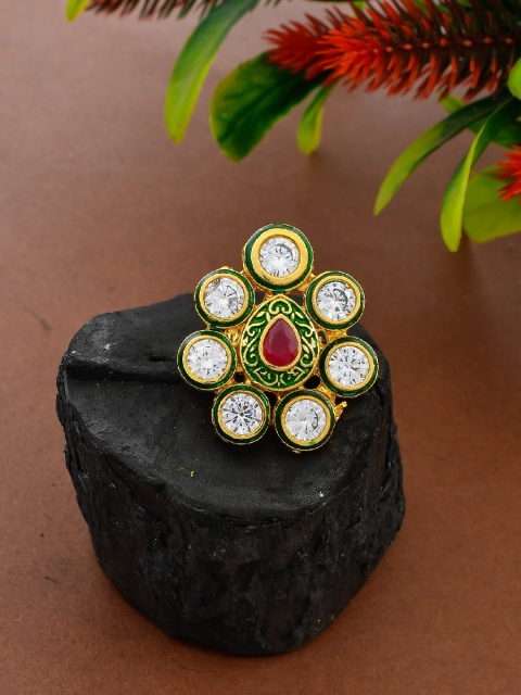 

Silvermerc Designs Gold-Plated White & Red Adjustable Designer Finger Ring